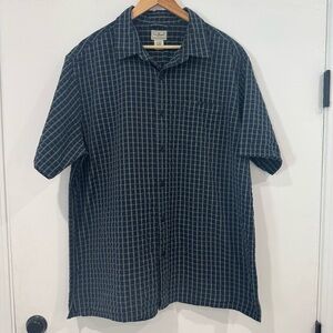 LL BEAN Shirt Mens XL Navy Green Plaid Check Short Sleeve Button Down Casual